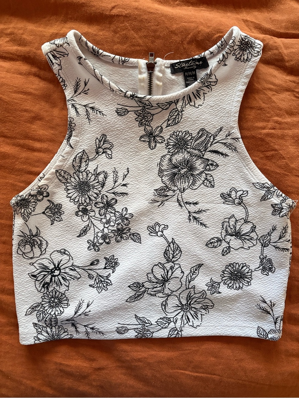 Sleeveless White Floral Crop Top